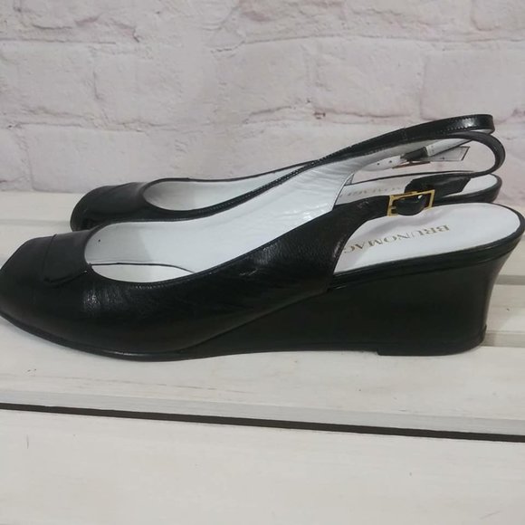 Bruno Magli Sz 9.5M Peep Toe Slingback Wedge Heels - Picture 4 of 8